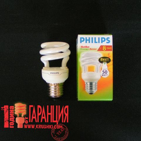 Енергоспестяващи Крушки PHILIPS TORNADO 8W=50W [94-Philips-08w-E27-Sp]